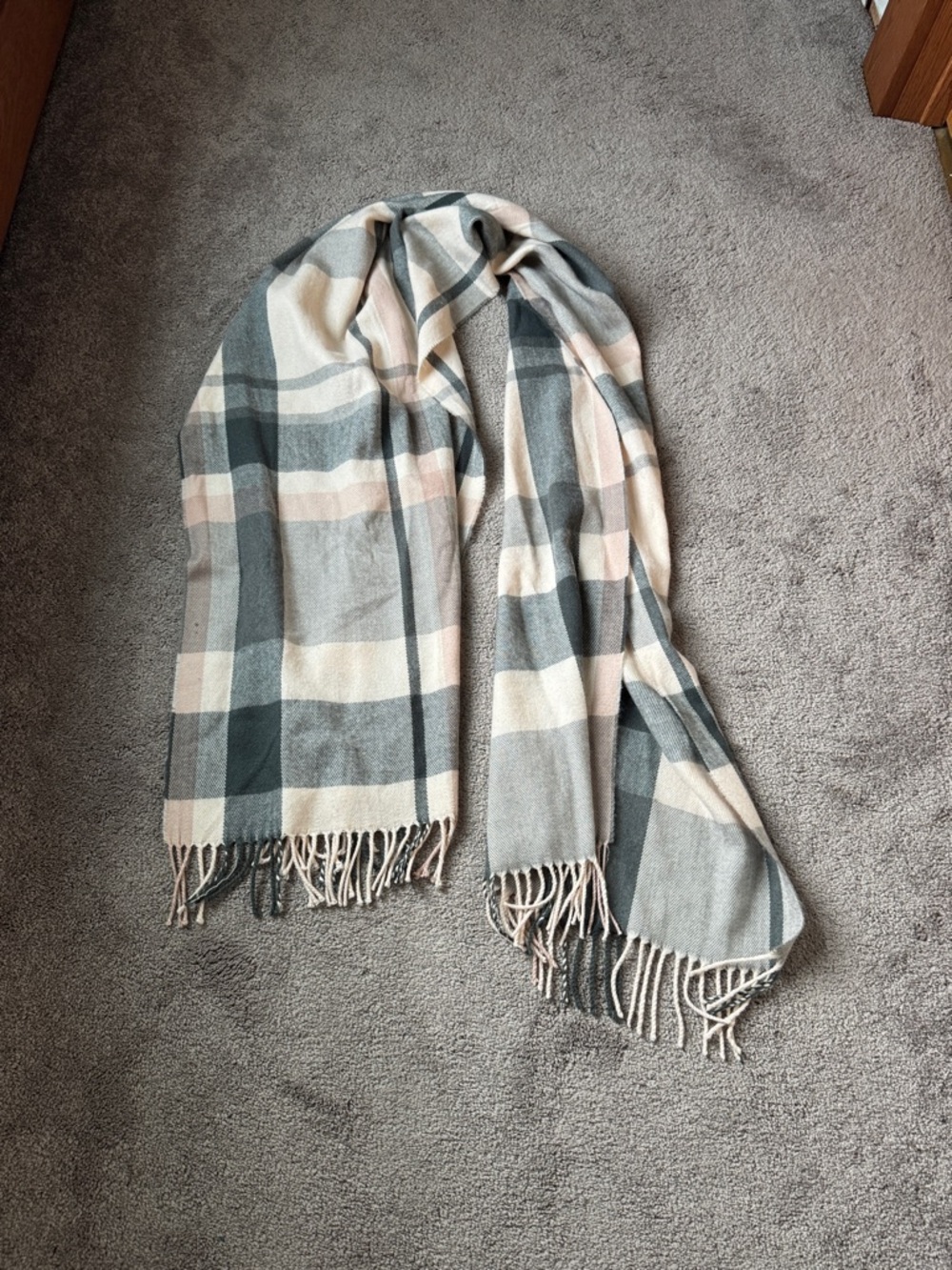 J. Crew Plaid Fringe Scarf Neutral Beige Gray One Size